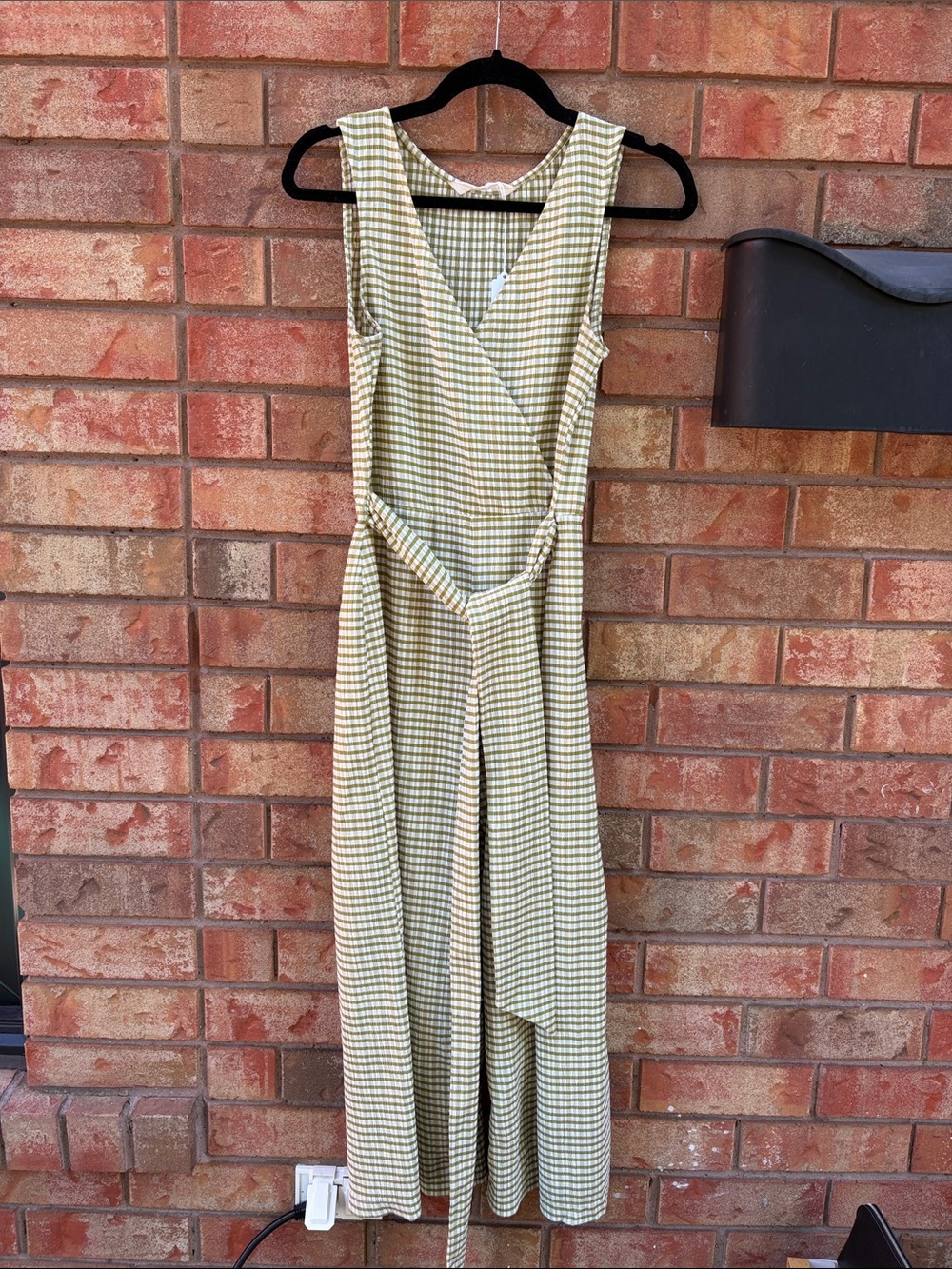 Green Gingham Wrap Jumpsuit